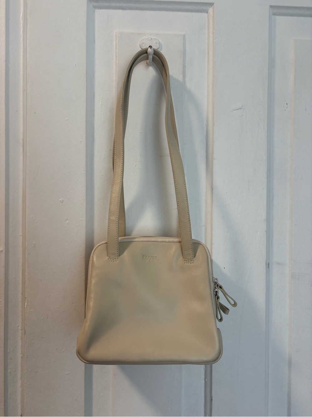 Cream Leather Shoulder Bag with two sections